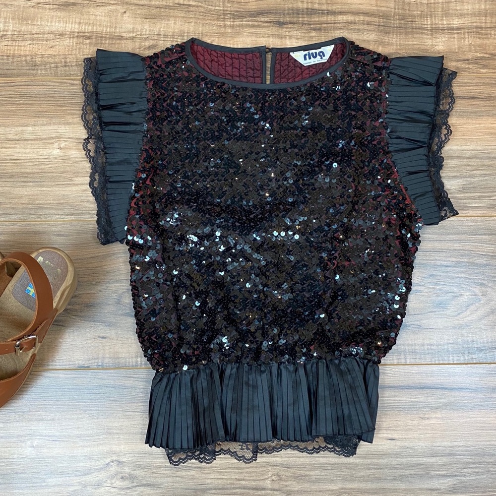 RIVA Vintage Sequined Blouse Made in England Women's S/M Color Black